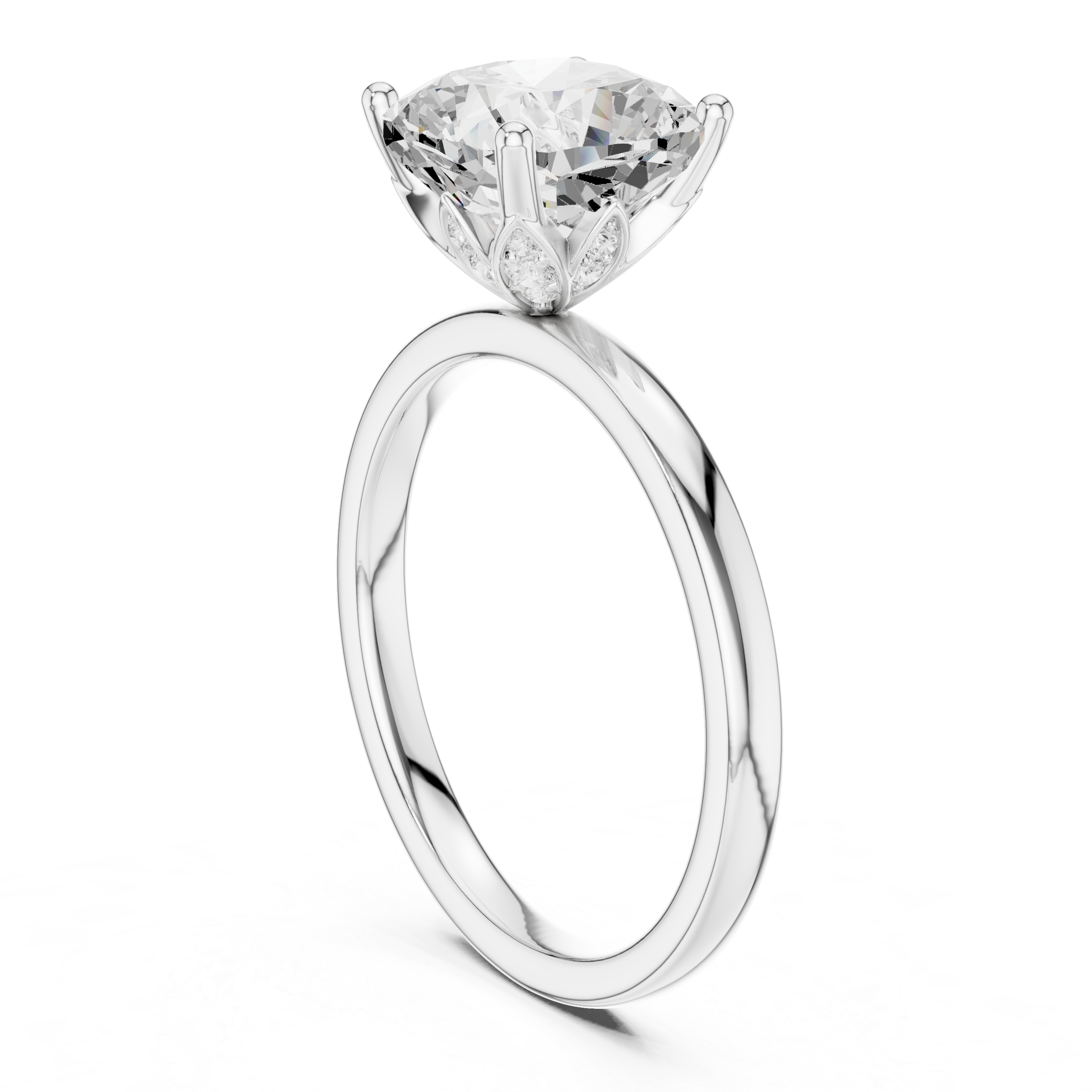 Cushion Cut Solitaire Engagement Ring with Hidden Halo Basket