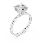 Cushion Cut Solitaire Engagement Ring with Hidden Halo Basket