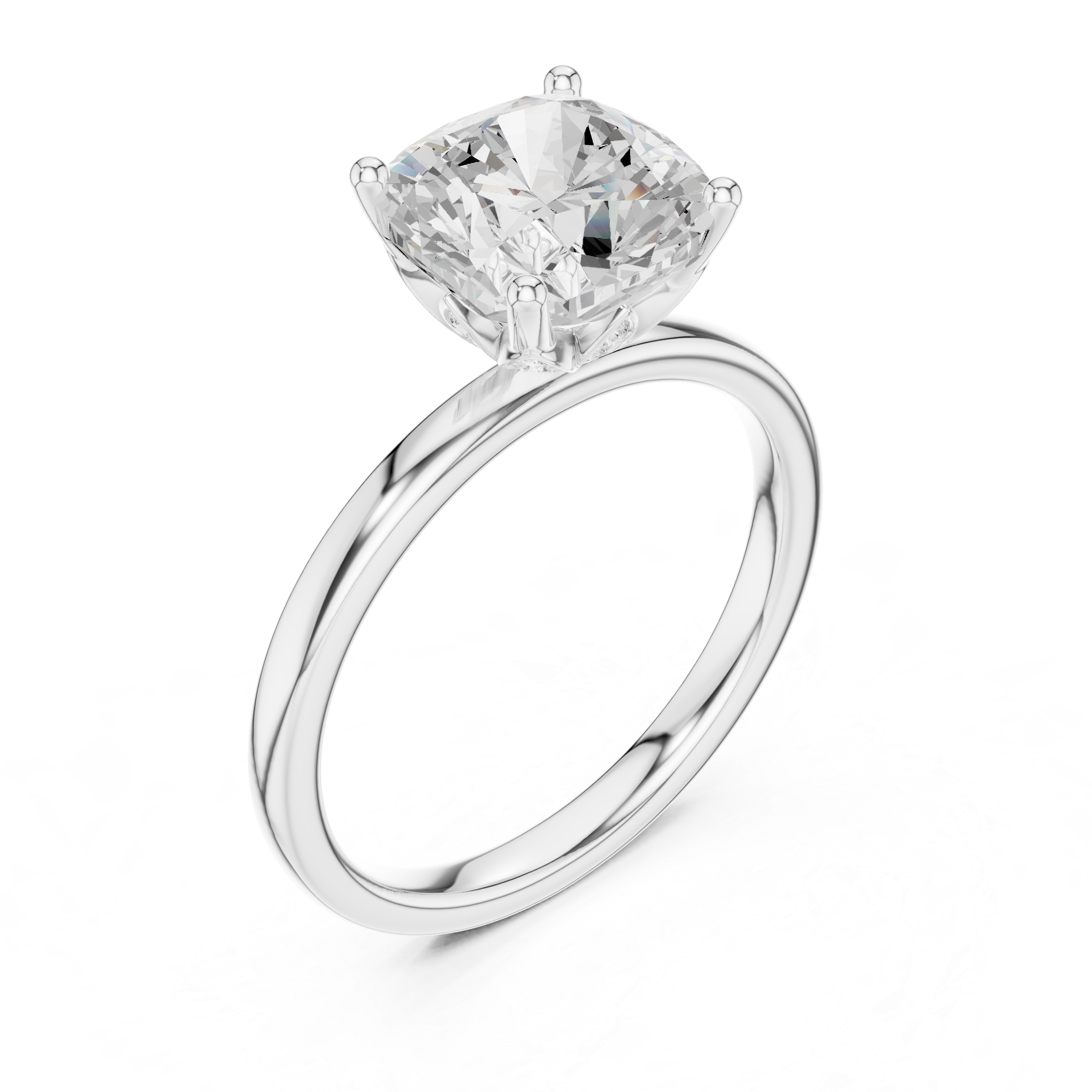 Cushion Cut Solitaire Engagement Ring with Hidden Halo Basket