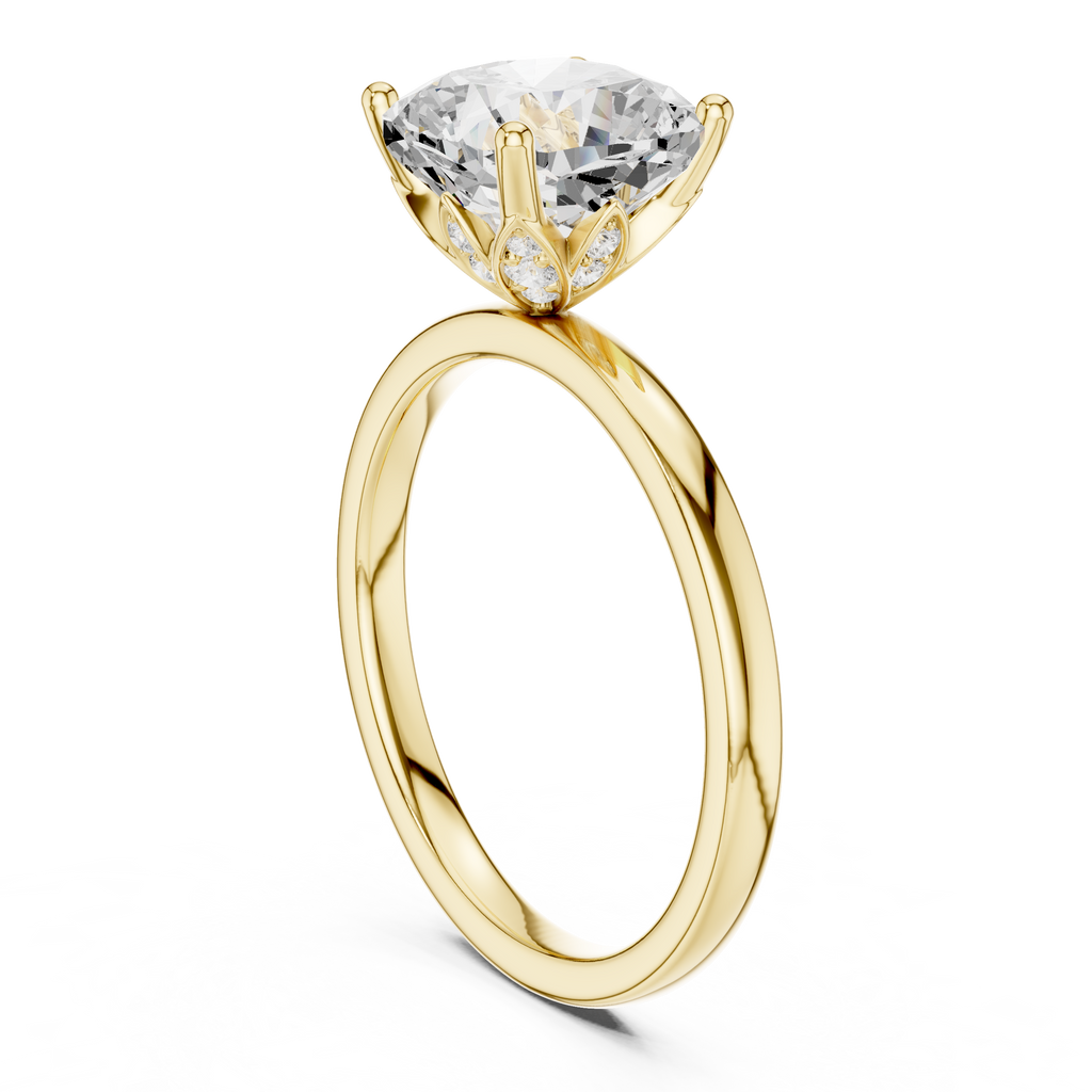 Cushion Cut Solitaire Engagement Ring with Hidden Halo Basket