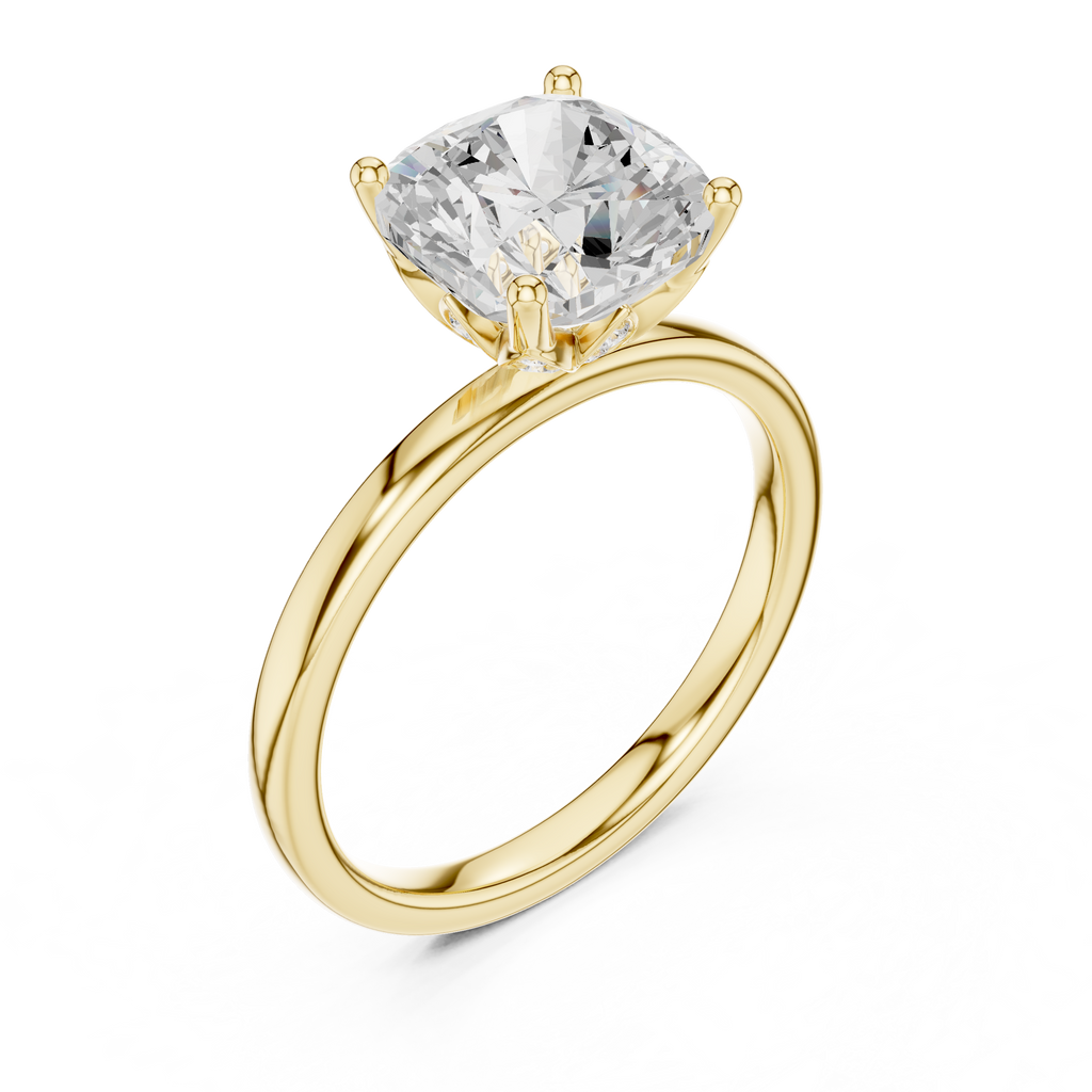 Cushion Cut Solitaire Engagement Ring with Hidden Halo Basket