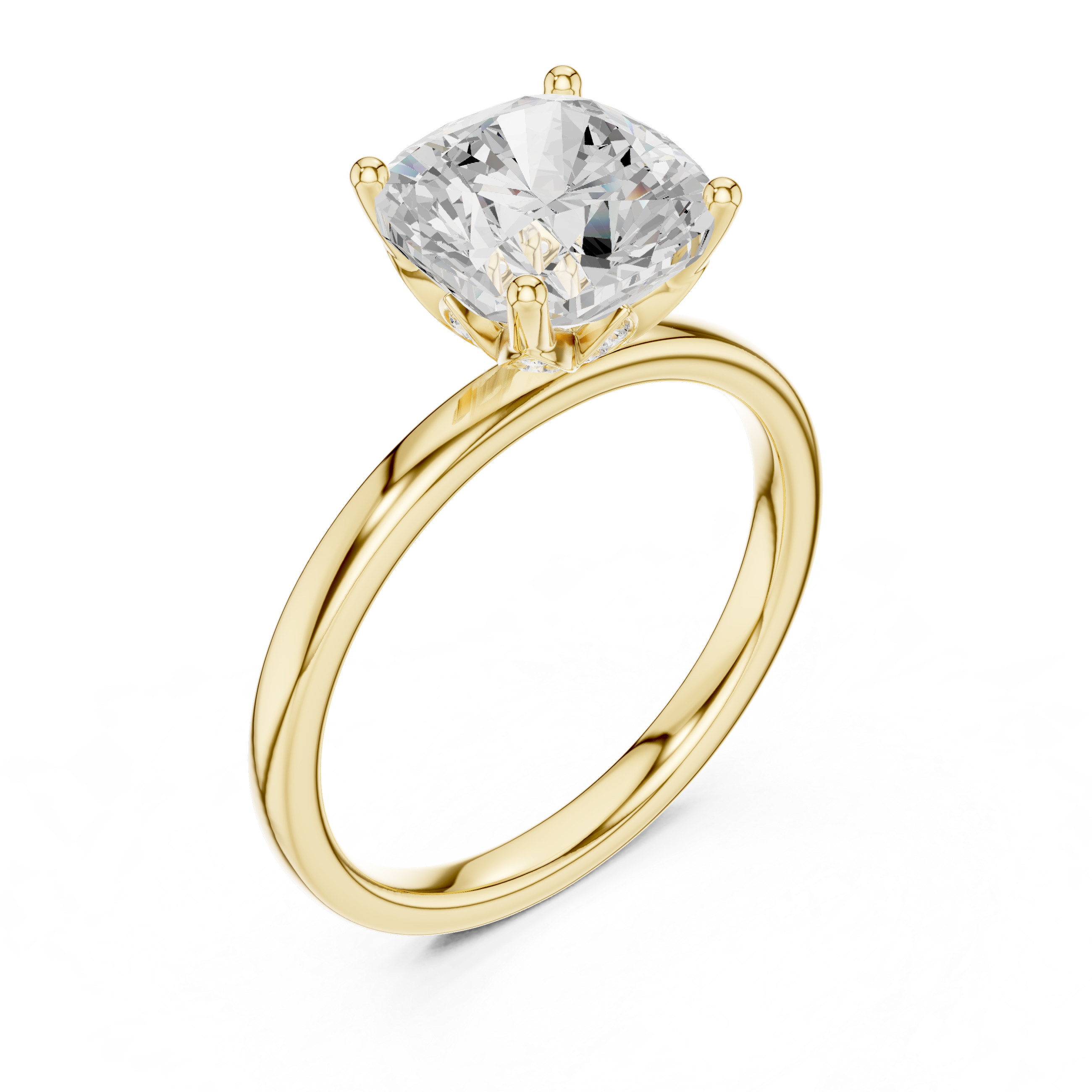 Cushion Cut Solitaire Engagement Ring with Hidden Halo Basket
