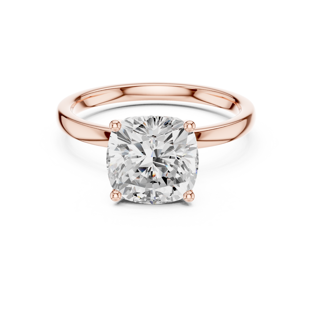 Cushion Cut Solitaire Engagement Ring with Hidden Halo Basket