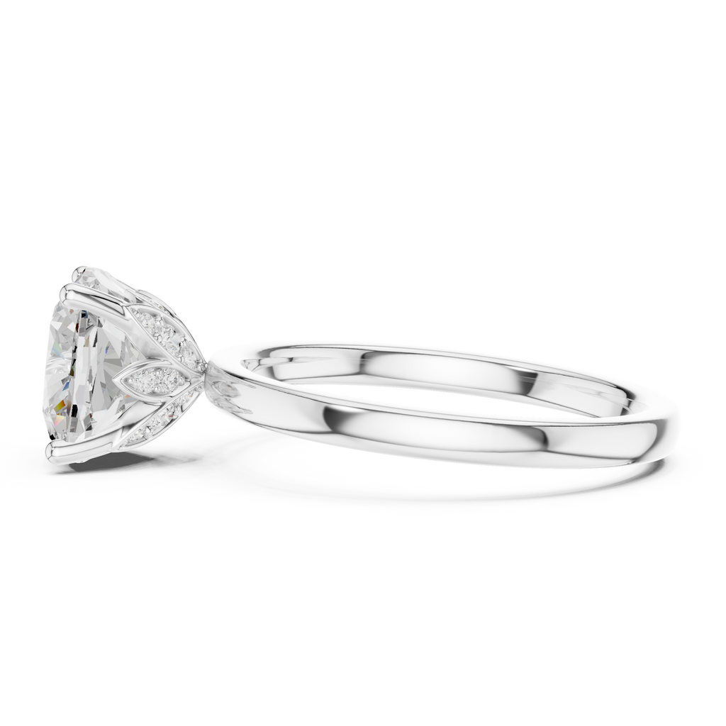 Cushion Cut Solitaire Engagement Ring with Hidden Halo Basket