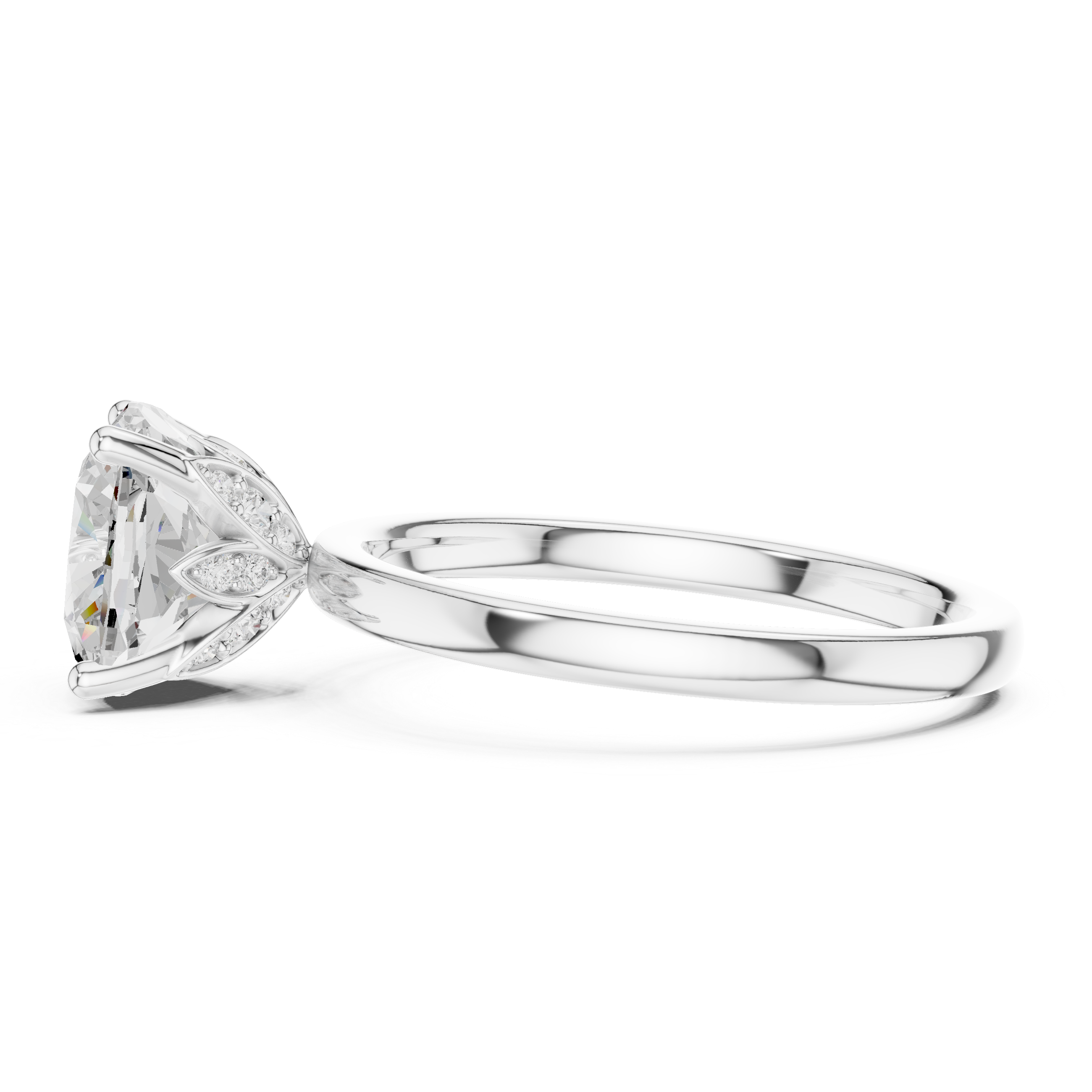 Cushion Cut Solitaire Engagement Ring with Hidden Halo Basket