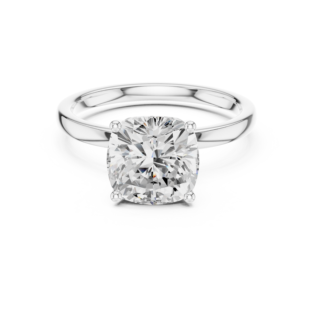 Cushion Cut Solitaire Engagement Ring with Hidden Halo Basket