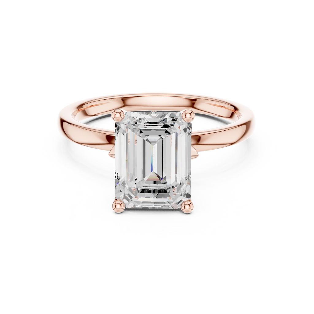 Emerald Cut Solitaire Engagement Ring with Hidden Halo Basket