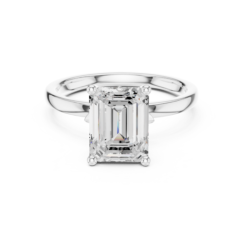 Emerald Cut Solitaire Engagement Ring with Hidden Halo Basket