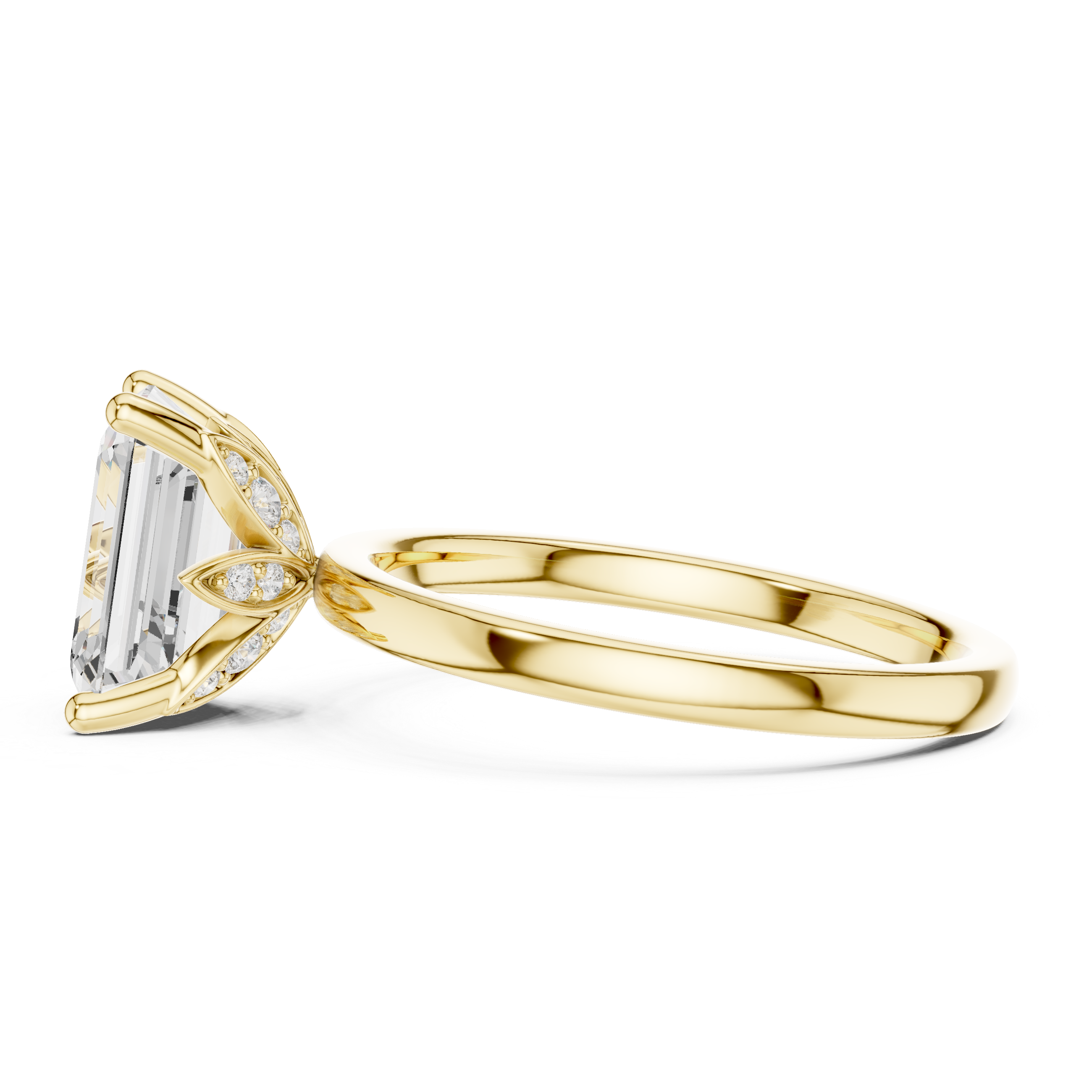 Emerald Cut Solitaire Engagement Ring with Hidden Halo Basket