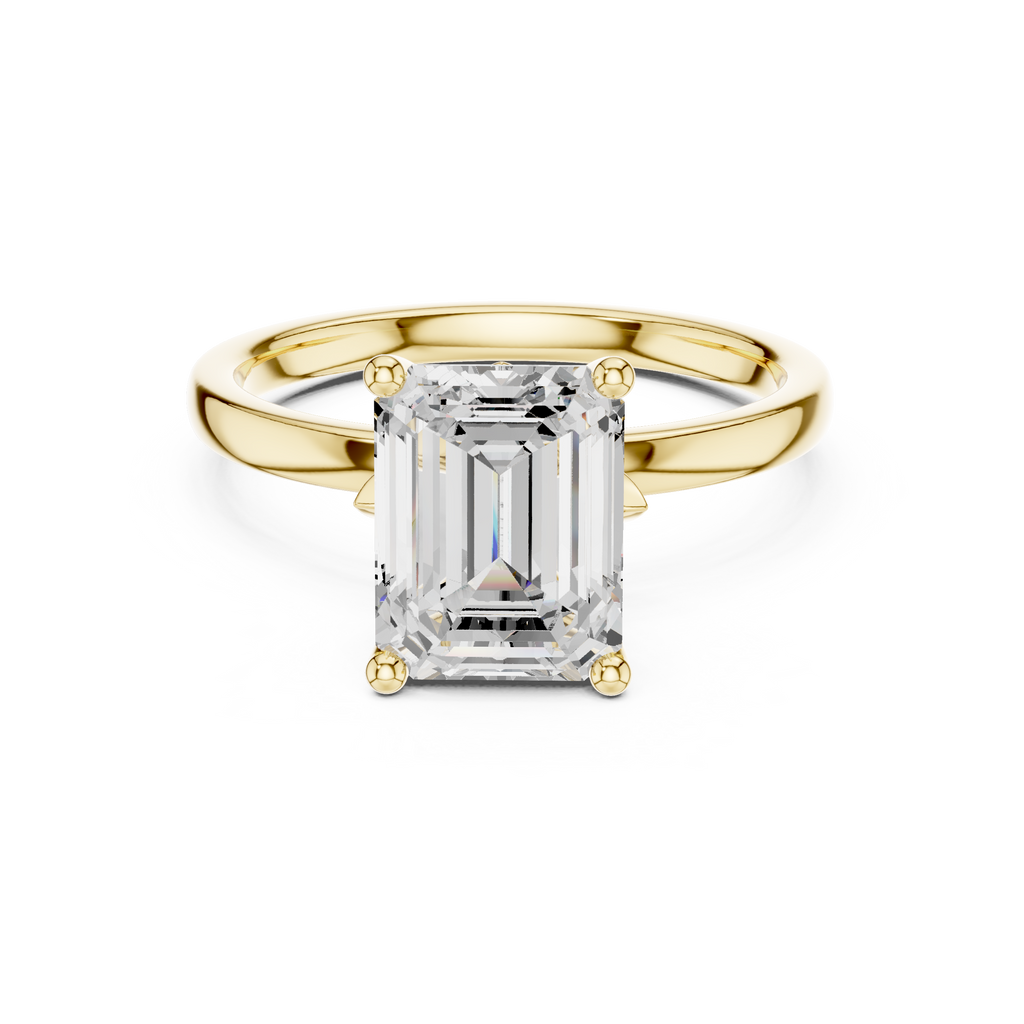 Emerald Cut Solitaire Engagement Ring with Hidden Halo Basket