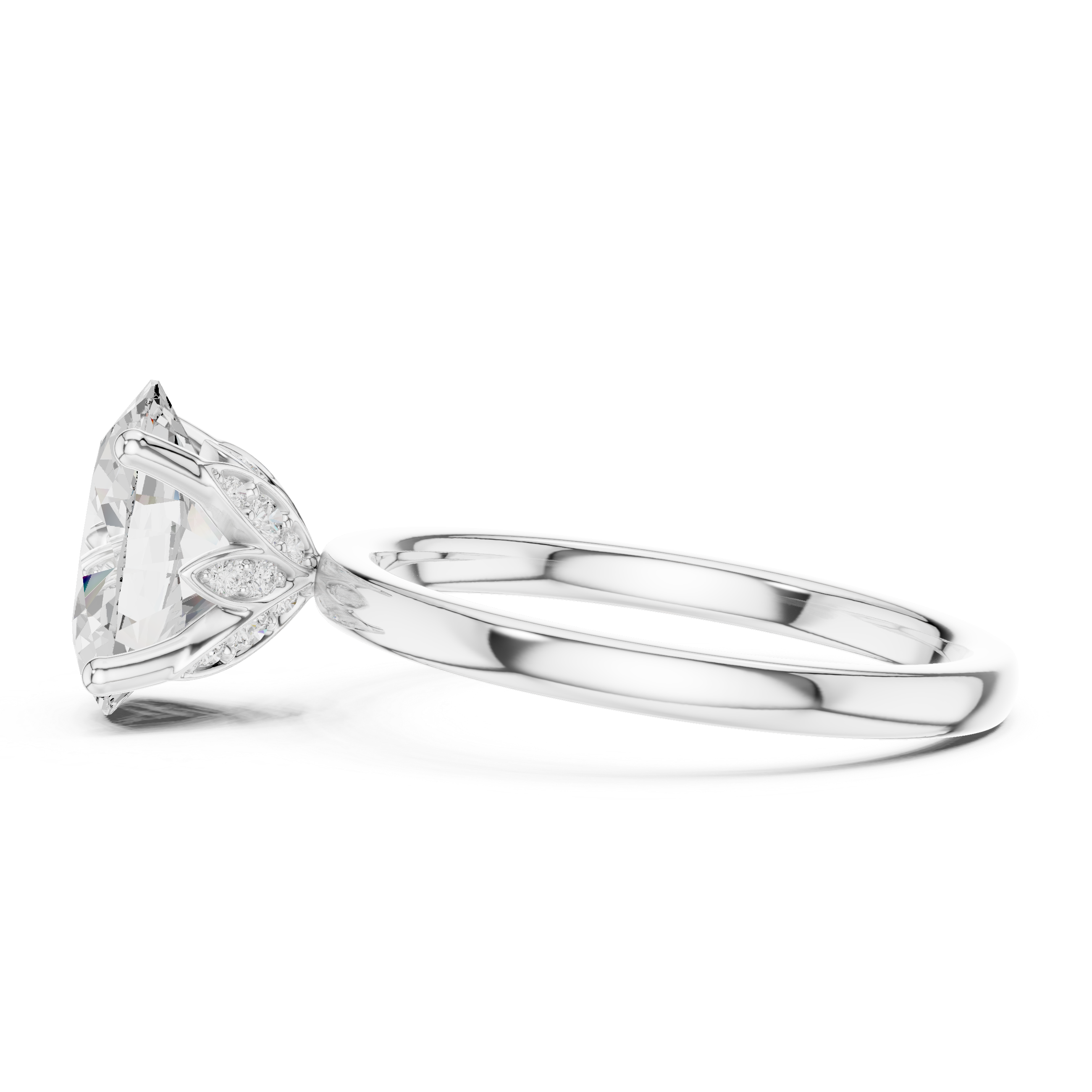 Oval Cut Solitaire Engagement Ring with Hidden Halo Basket