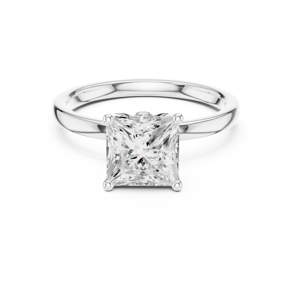 Princess Cut Solitaire Engagement Ring with Hidden Halo Basket