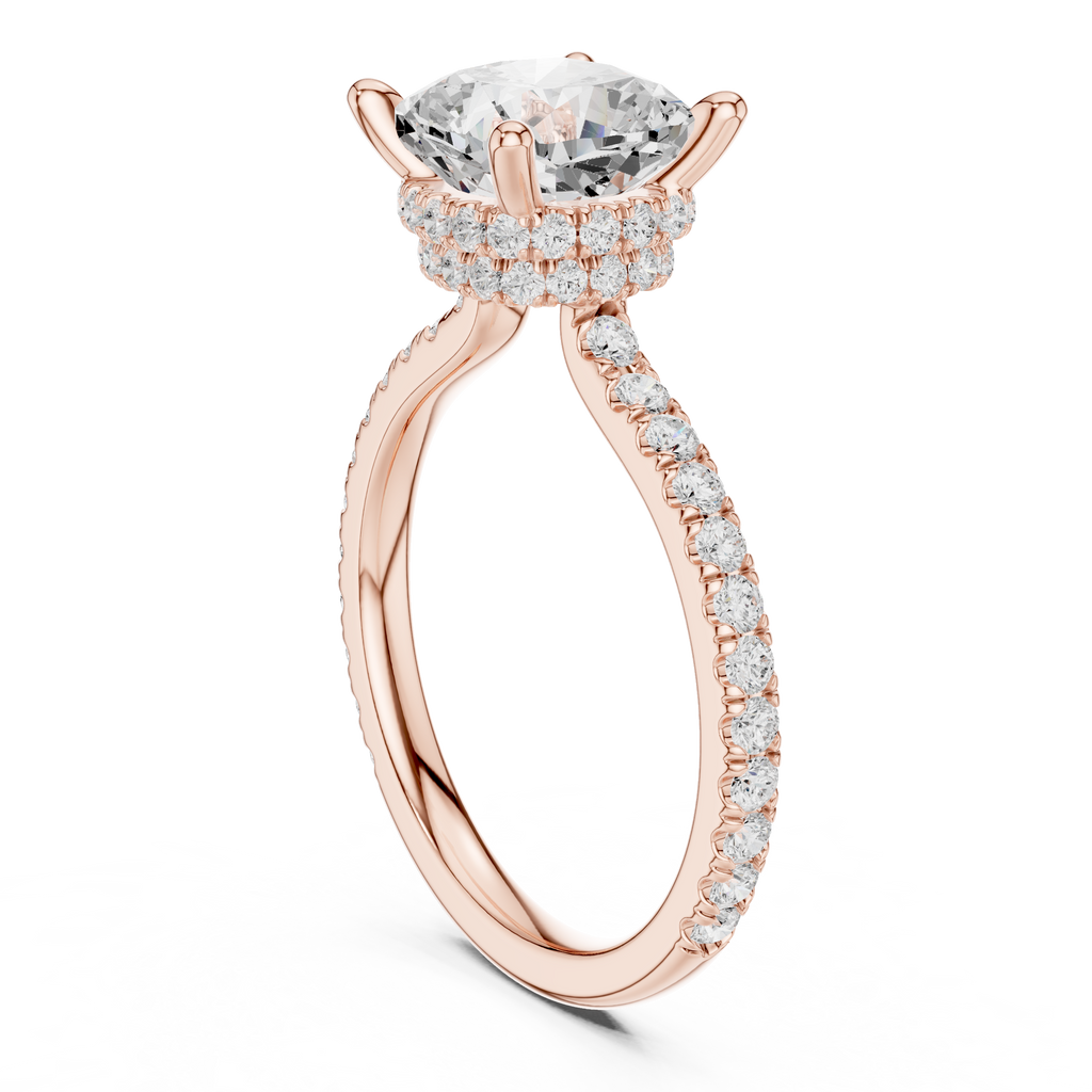 Cushion Cut Diamond Hidden Halo Pavé Engagement Ring