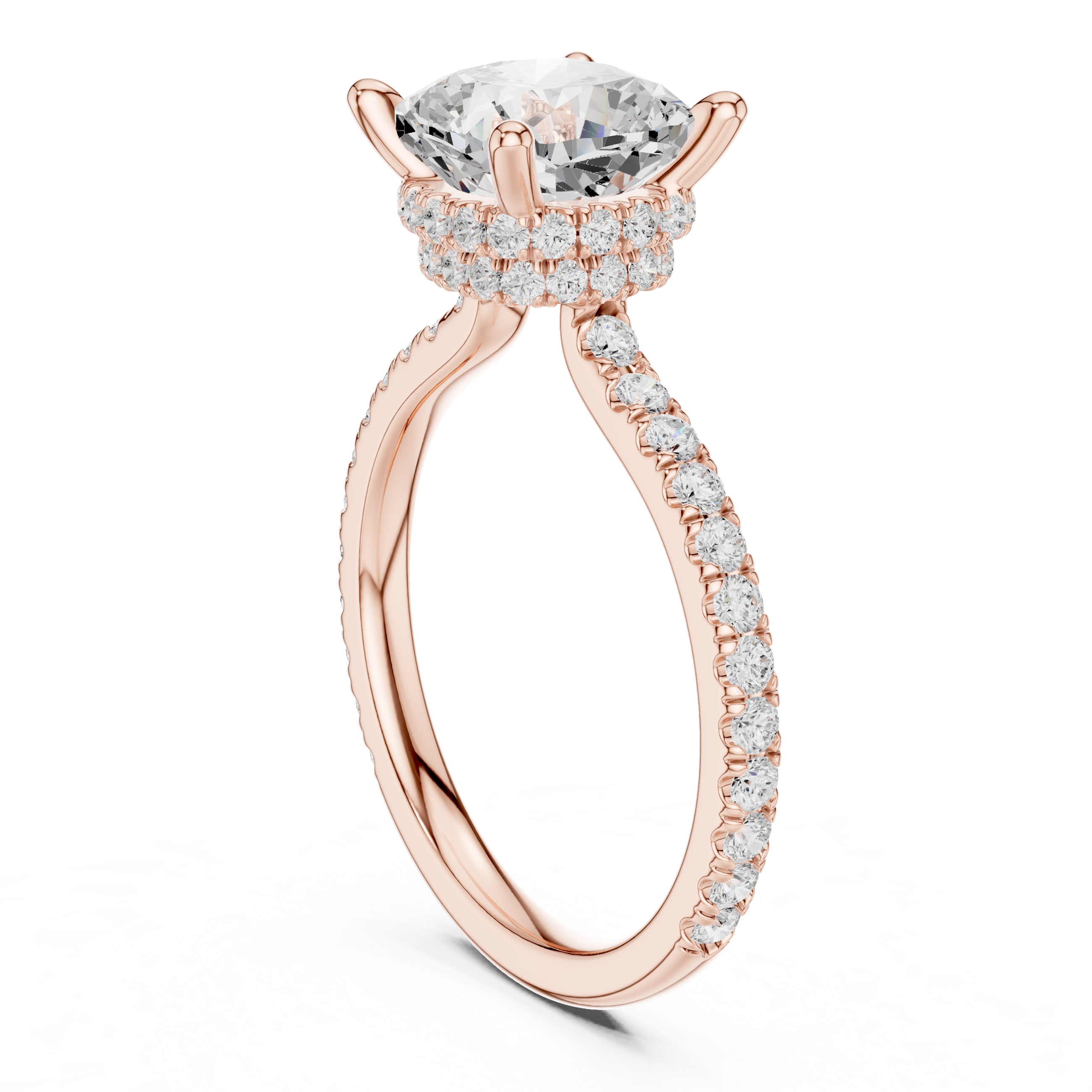 Cushion Cut Diamond Hidden Halo Pavé Engagement Ring
