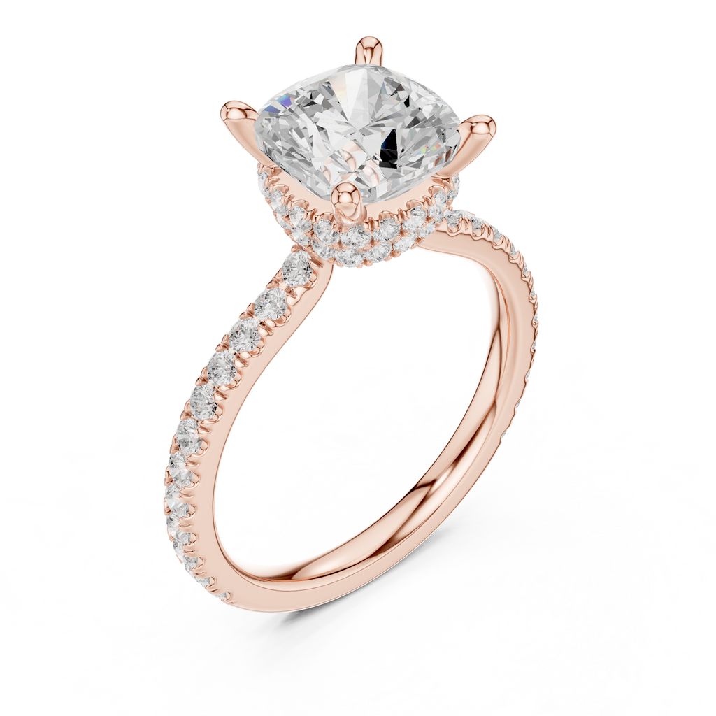 3.73 CT Cushion Cut Hidden Halo Diamond Engagement Ring