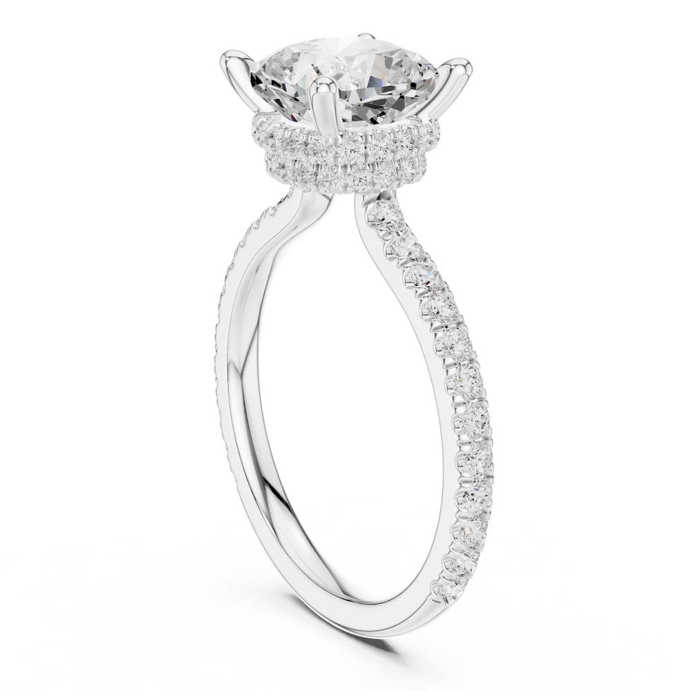 Cushion Cut Diamond Hidden Halo Pavé Engagement Ring