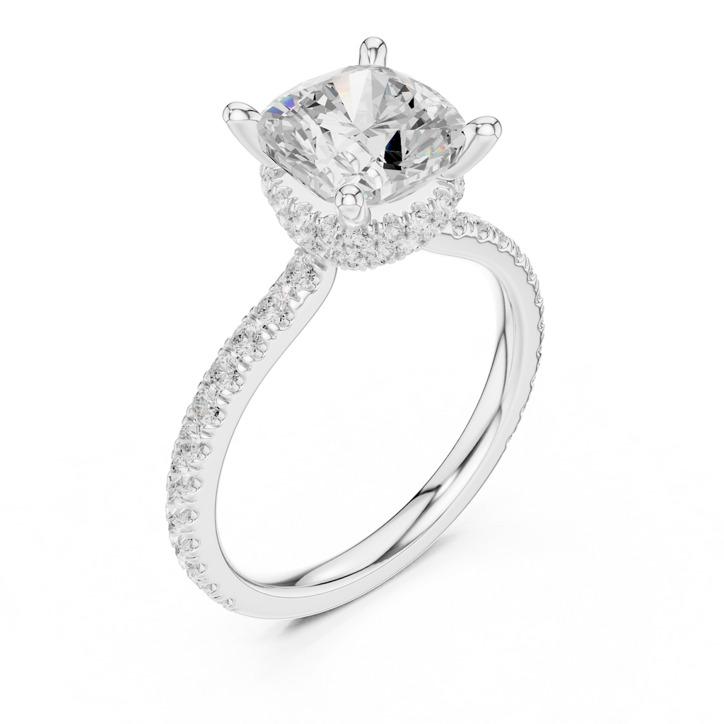 3.73 CT Cushion Cut Hidden Halo Diamond Engagement Ring
