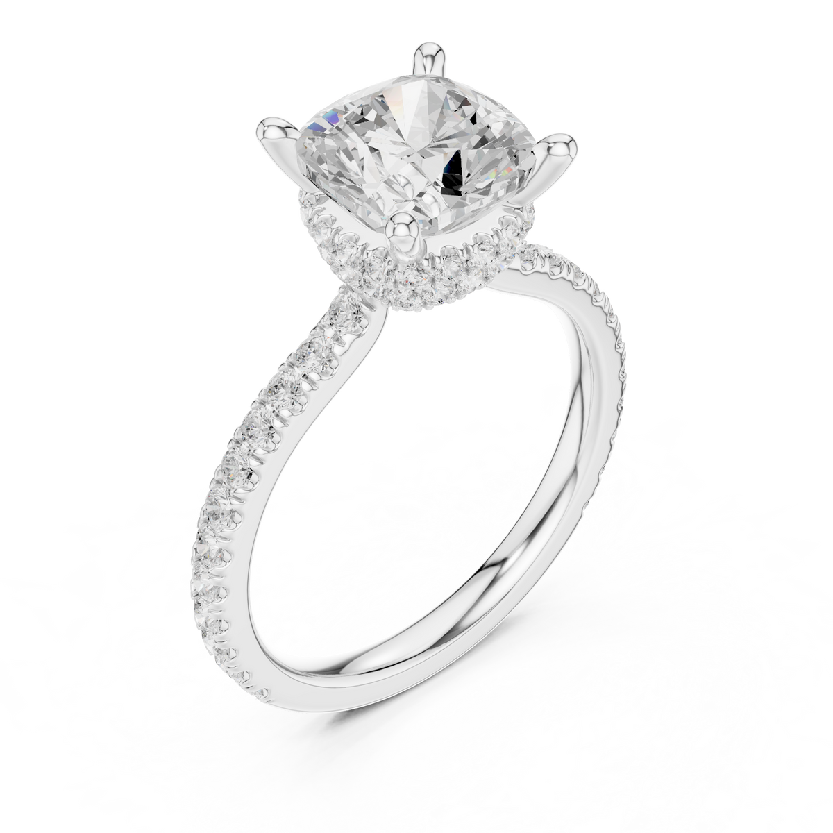 3.00 ct Cushion Cut Hidden Halo Diamond Engagement Ring – Style – view 3 of 15, lab grown diamond ring | Jewelix Atelier