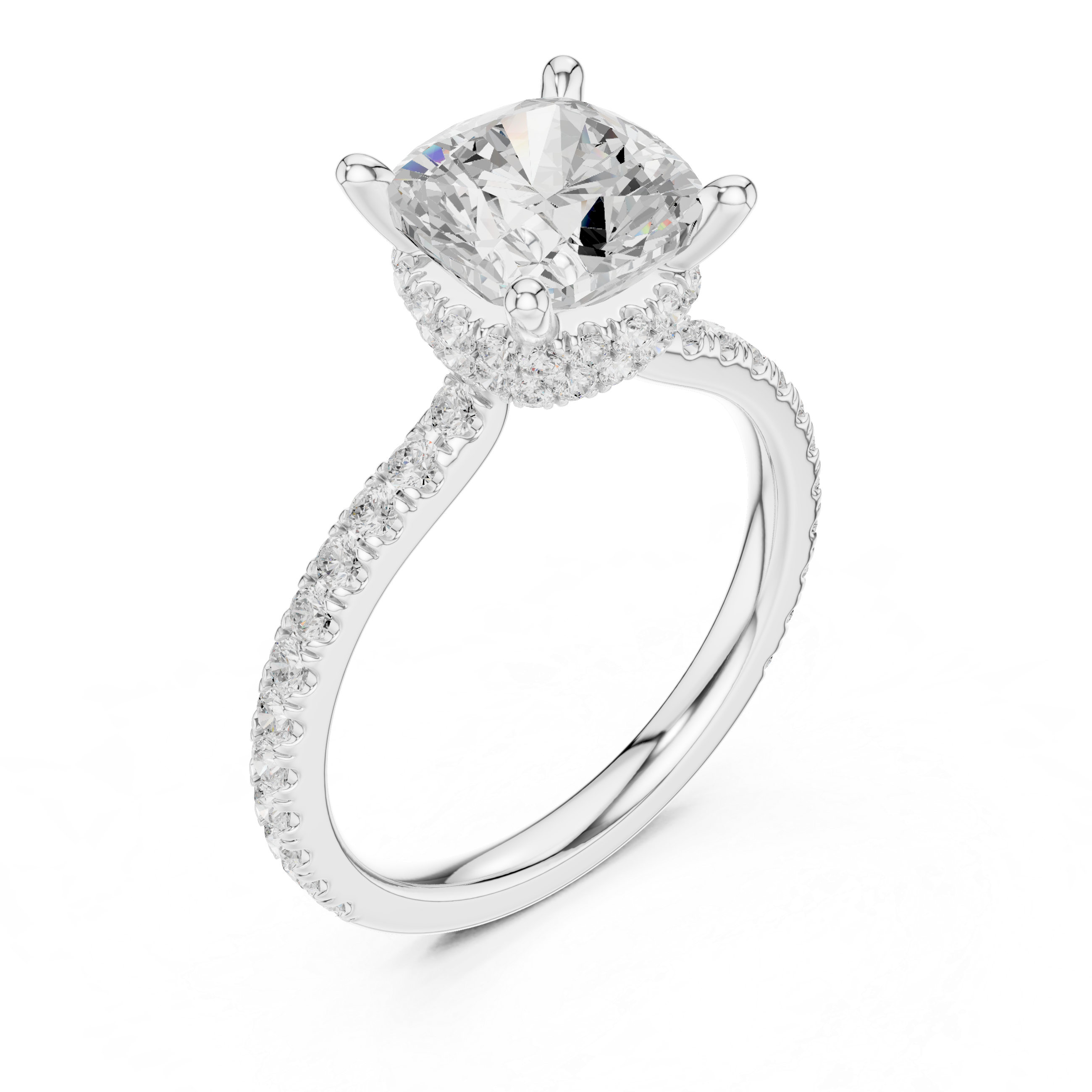 3.73 CT Cushion Cut Hidden Halo Diamond Engagement Ring