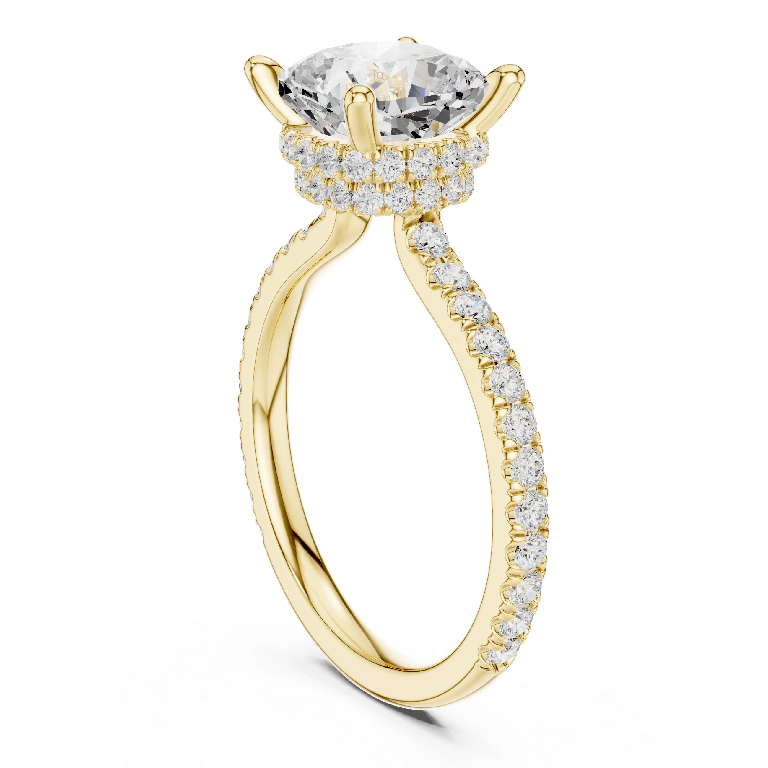 Cushion Cut Diamond Hidden Halo Pavé Engagement Ring