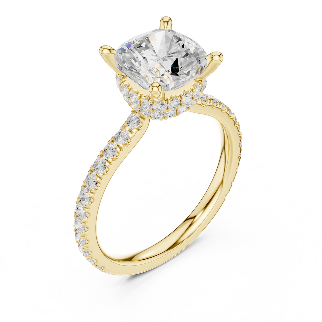 Cushion Cut Diamond Hidden Halo Pavé Engagement Ring