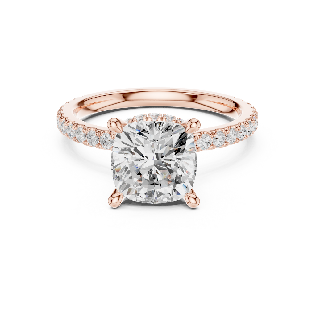 3.73 CT Cushion Cut Hidden Halo Diamond Engagement Ring