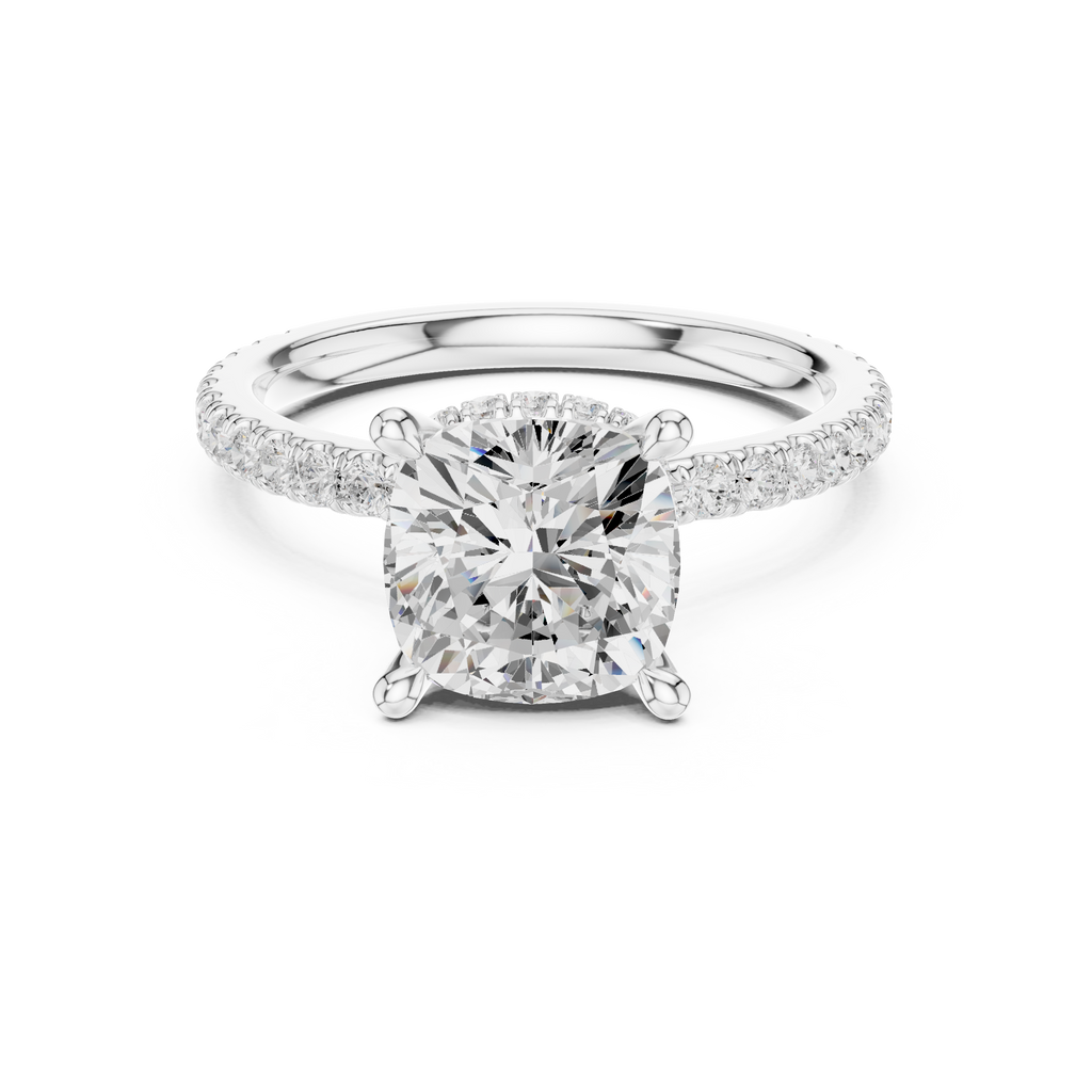 Cushion Cut Diamond Hidden Halo Pavé Engagement Ring