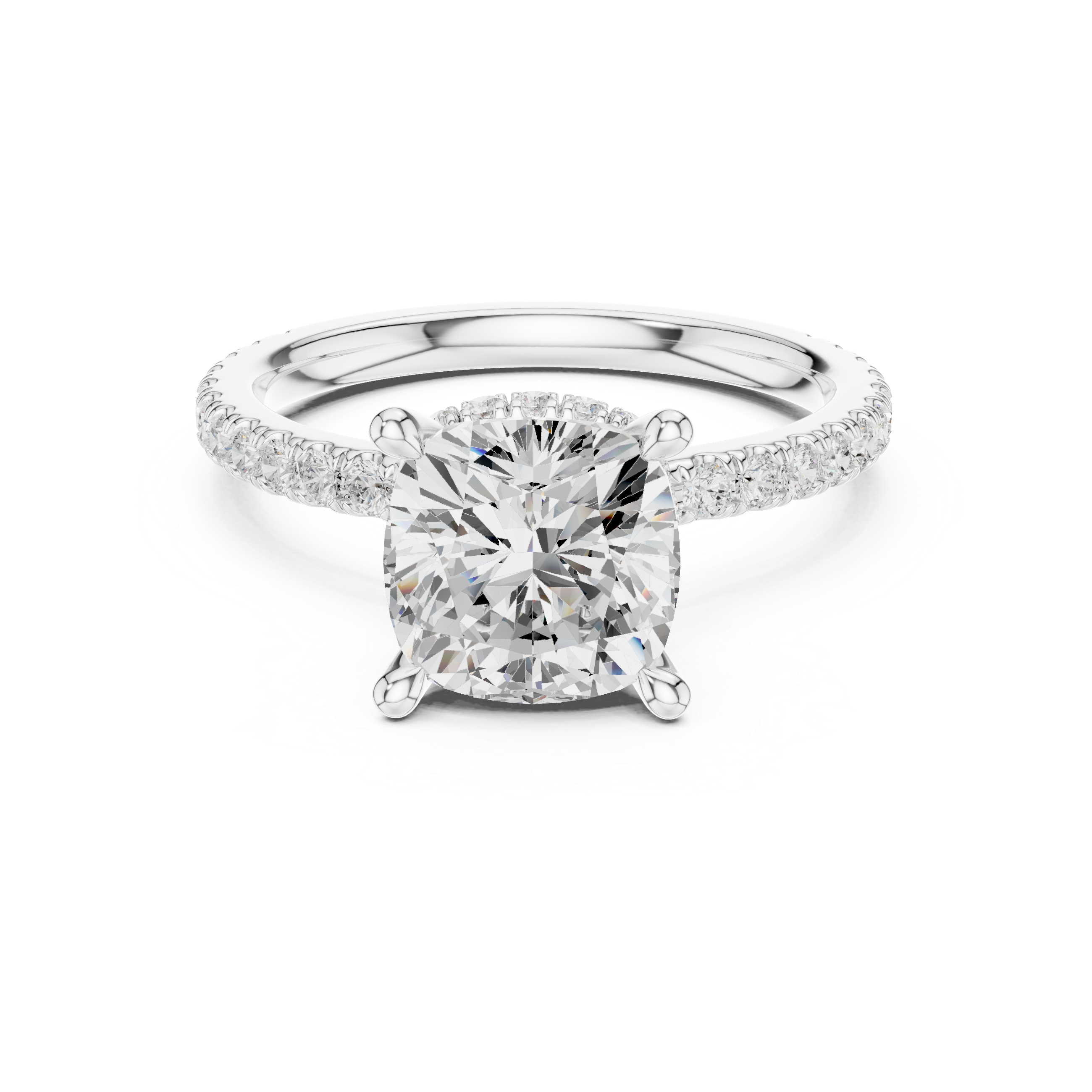 Cushion Cut Diamond Hidden Halo Pavé Engagement Ring