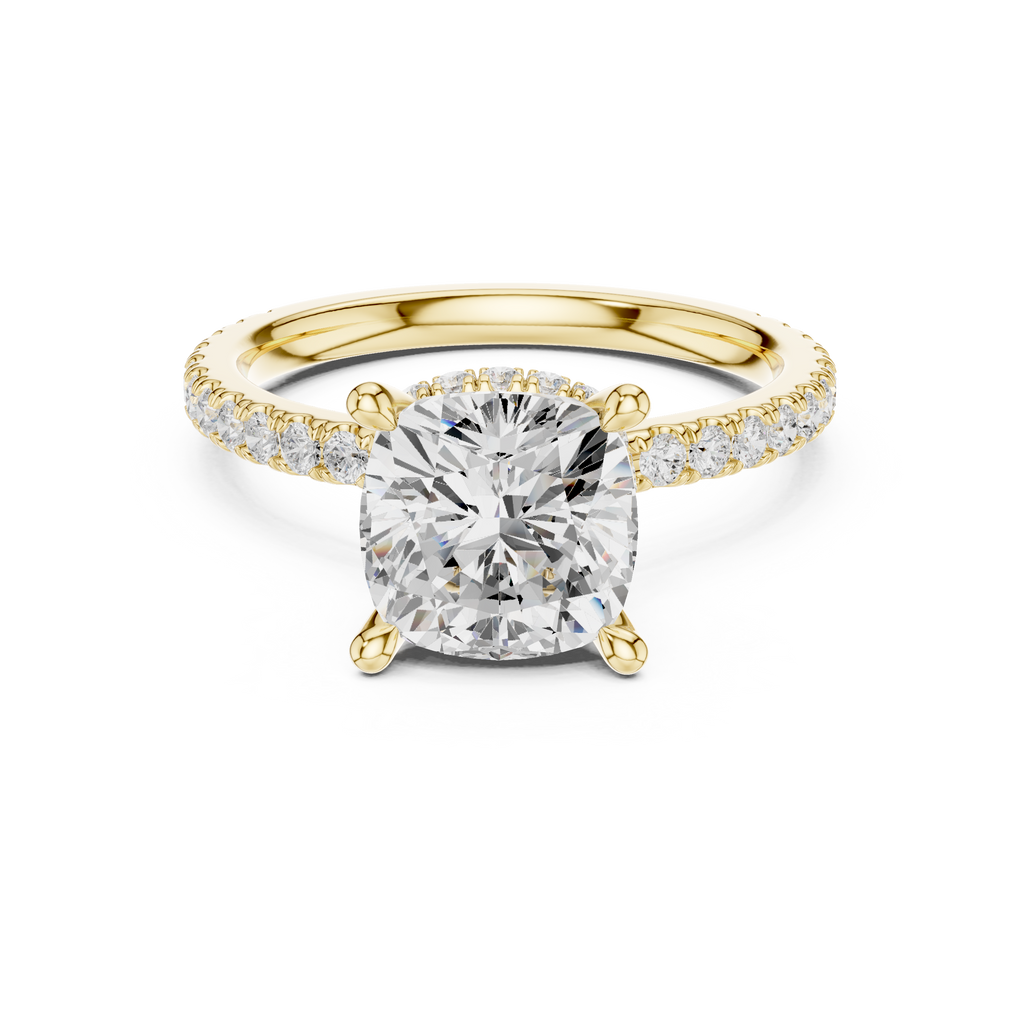 3.73 CT Cushion Cut Hidden Halo Diamond Engagement Ring