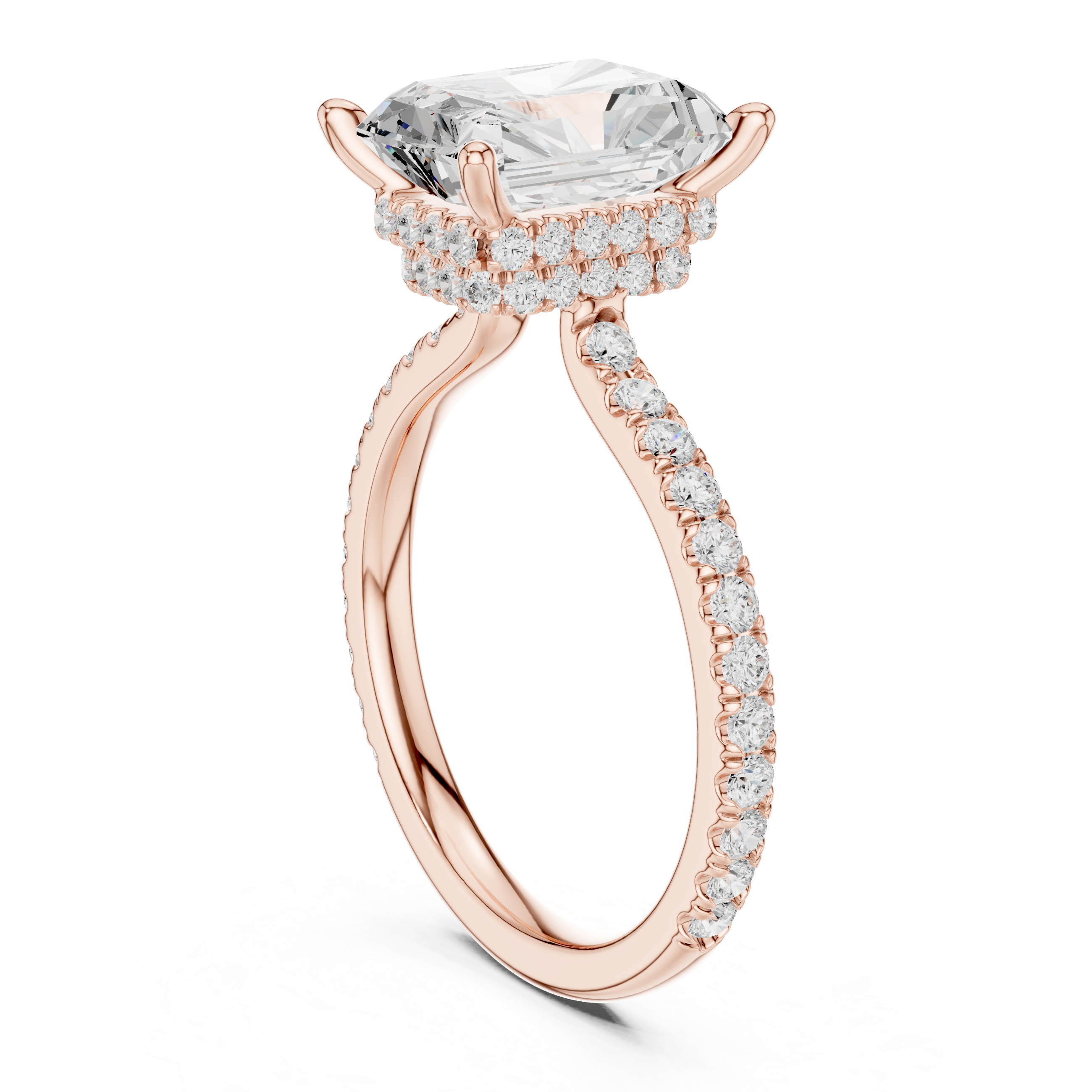 Radiant Cut Diamond Hidden Halo Pavé Engagement Ring