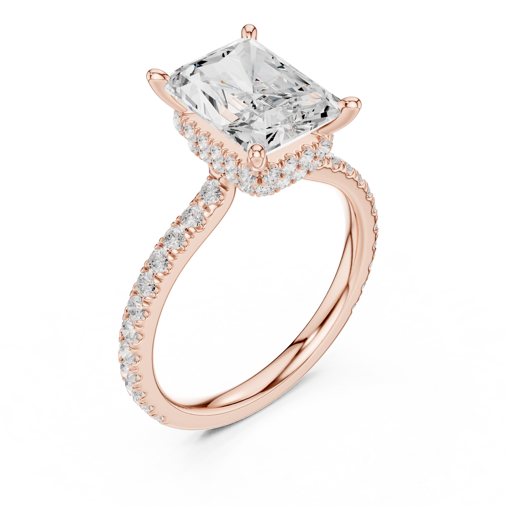 Radiant Cut Diamond Hidden Halo Pavé Engagement Ring