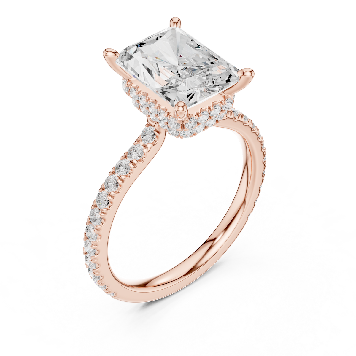 3.76 CTW Radiant Cut Diamond Hidden Halo Pavé Engagement Ring – view 8 of 15, lab grown diamond ring | Jewelix Atelier