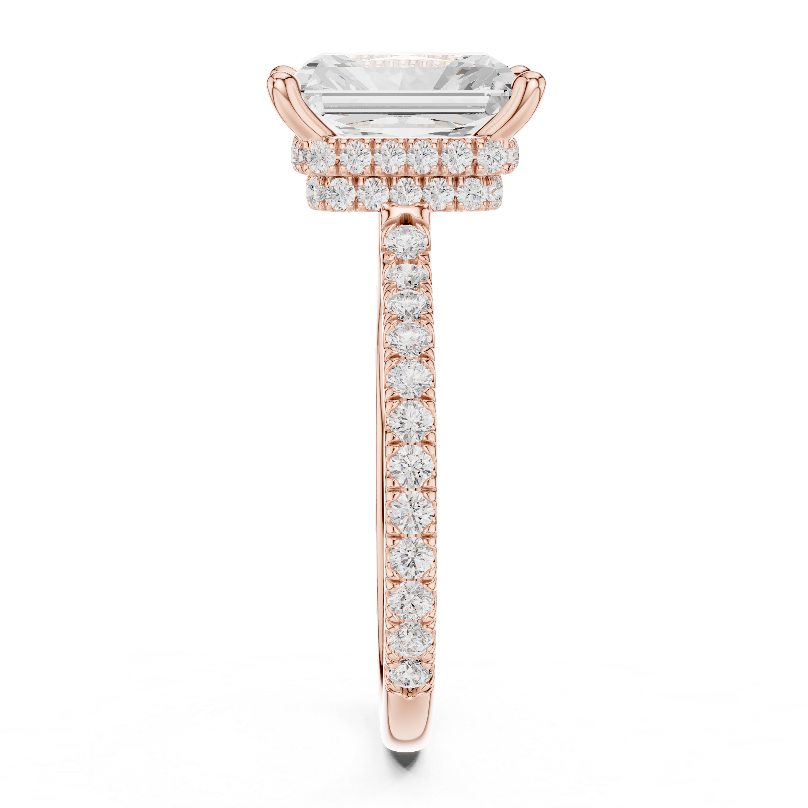 Radiant Cut Diamond Hidden Halo Pavé Engagement Ring