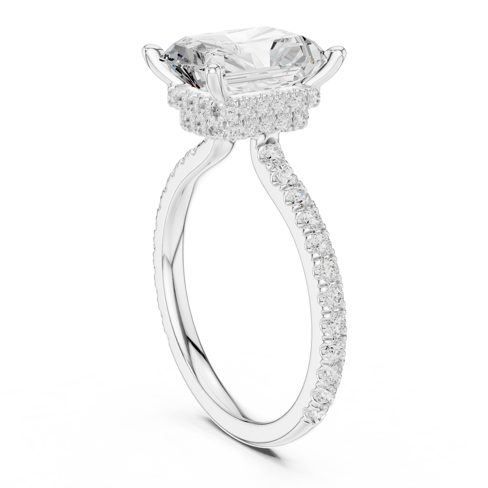 Radiant Cut Diamond Hidden Halo Pavé Engagement Ring