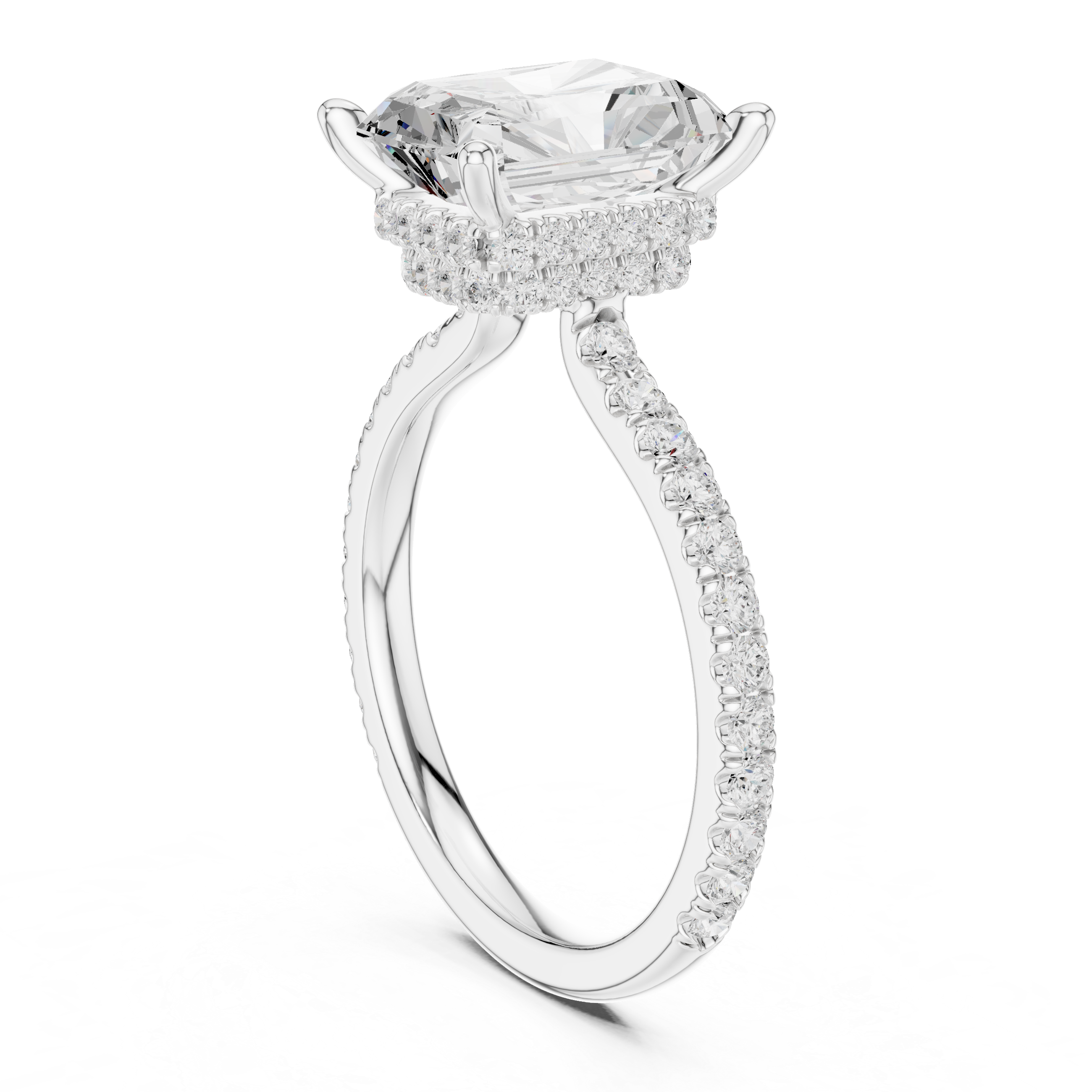 Radiant Cut Diamond Hidden Halo Pavé Engagement Ring