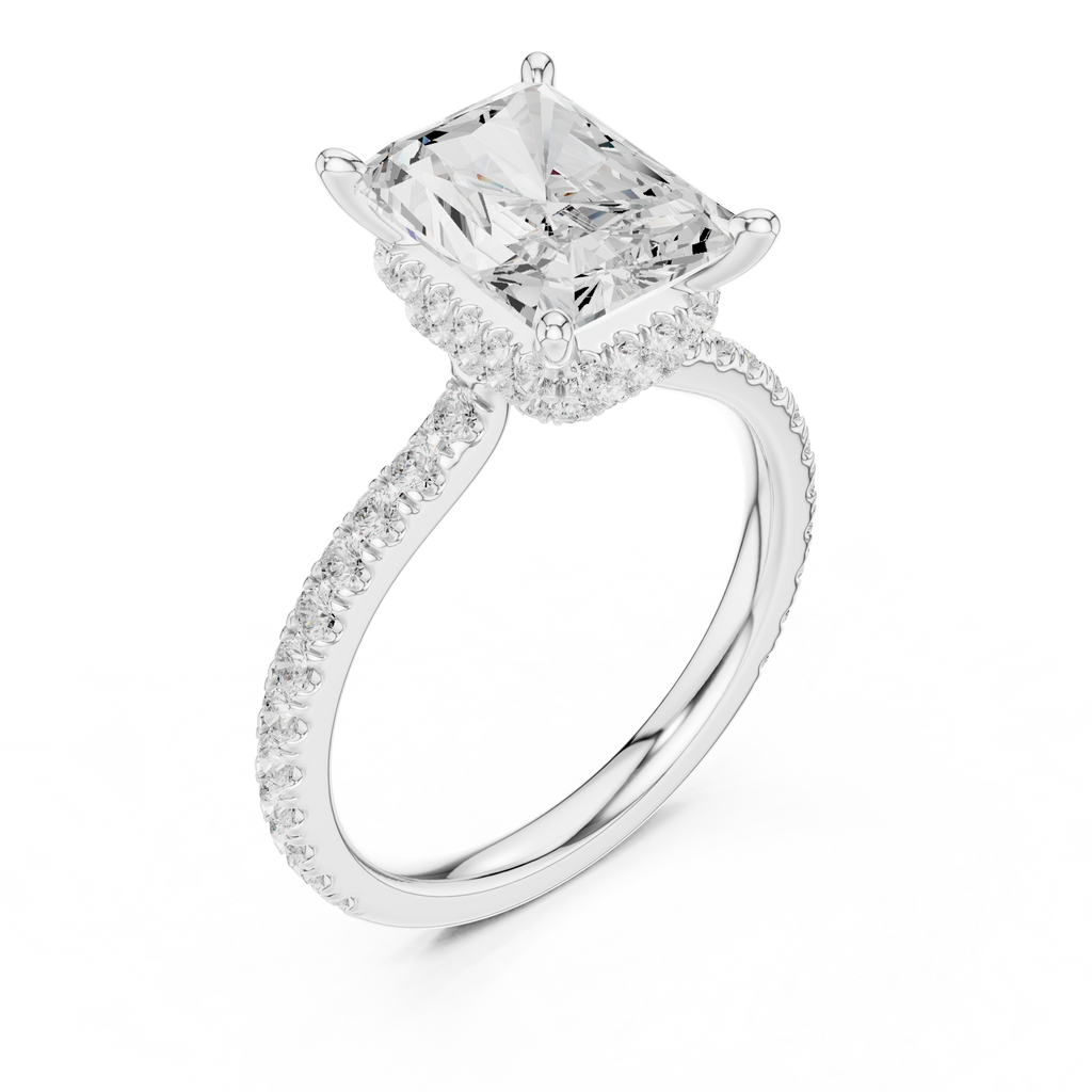 Radiant Cut Diamond Hidden Halo Pavé Engagement Ring