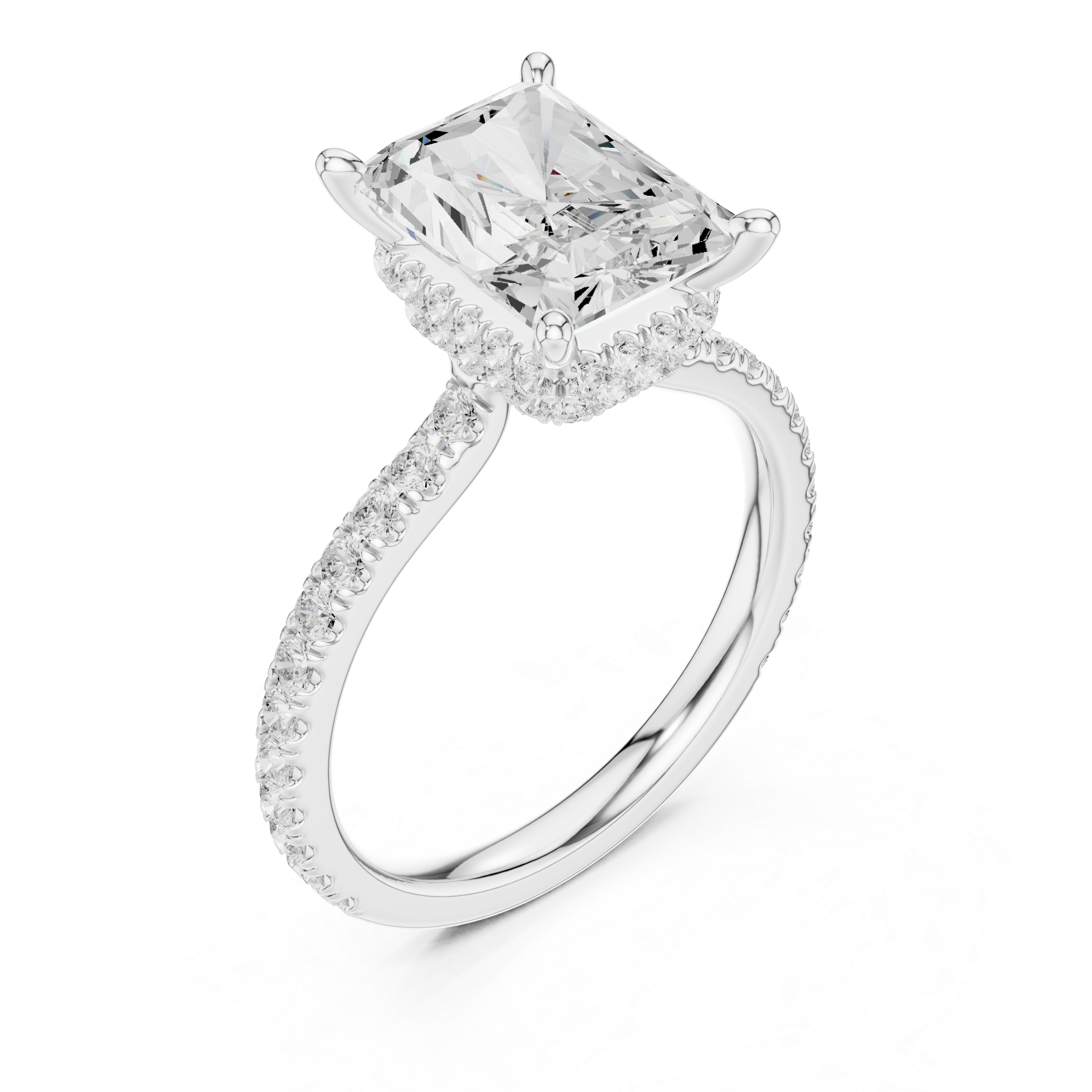 Radiant Cut Diamond Hidden Halo Pavé Engagement Ring