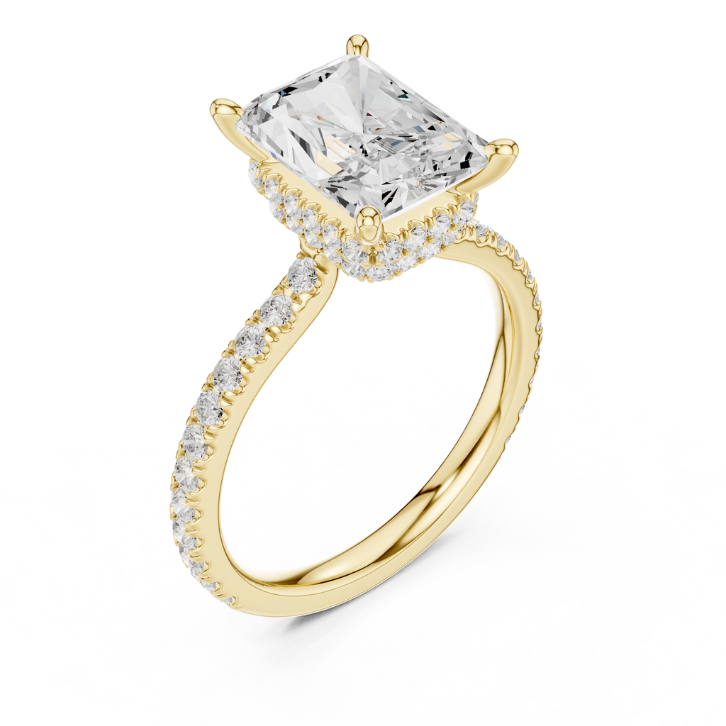 Radiant Cut Diamond Hidden Halo Pavé Engagement Ring