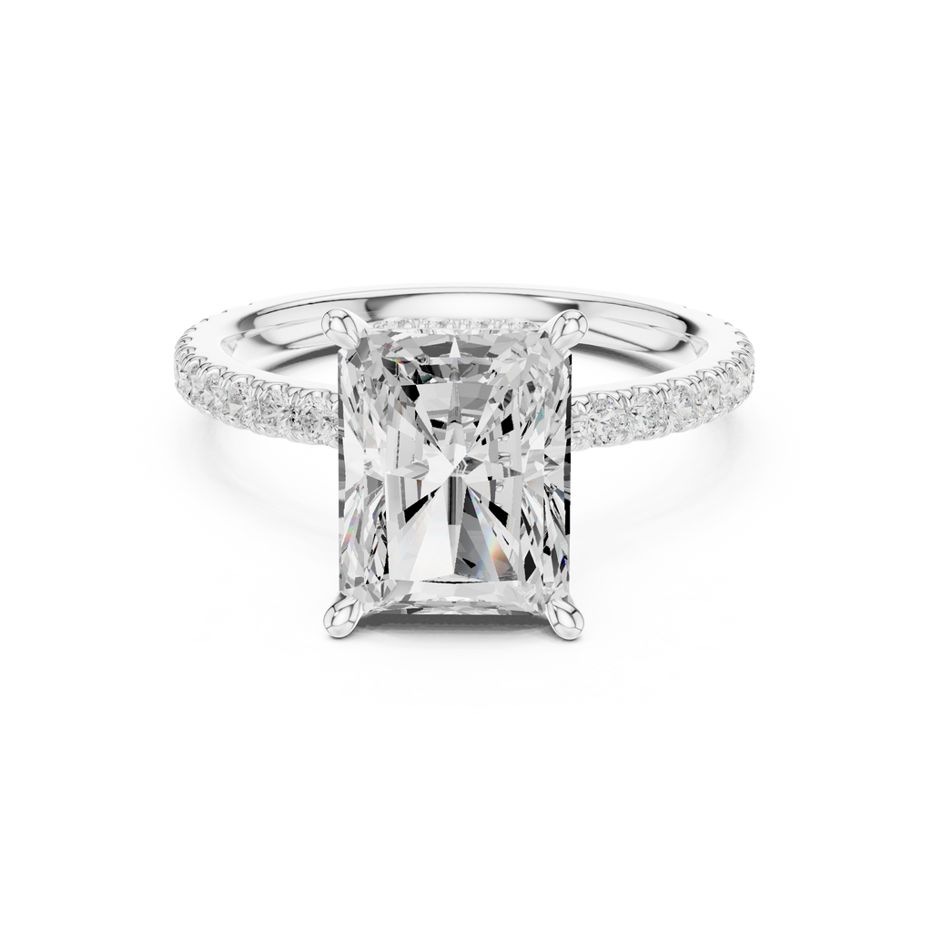 Radiant Cut Diamond Hidden Halo Pavé Engagement Ring