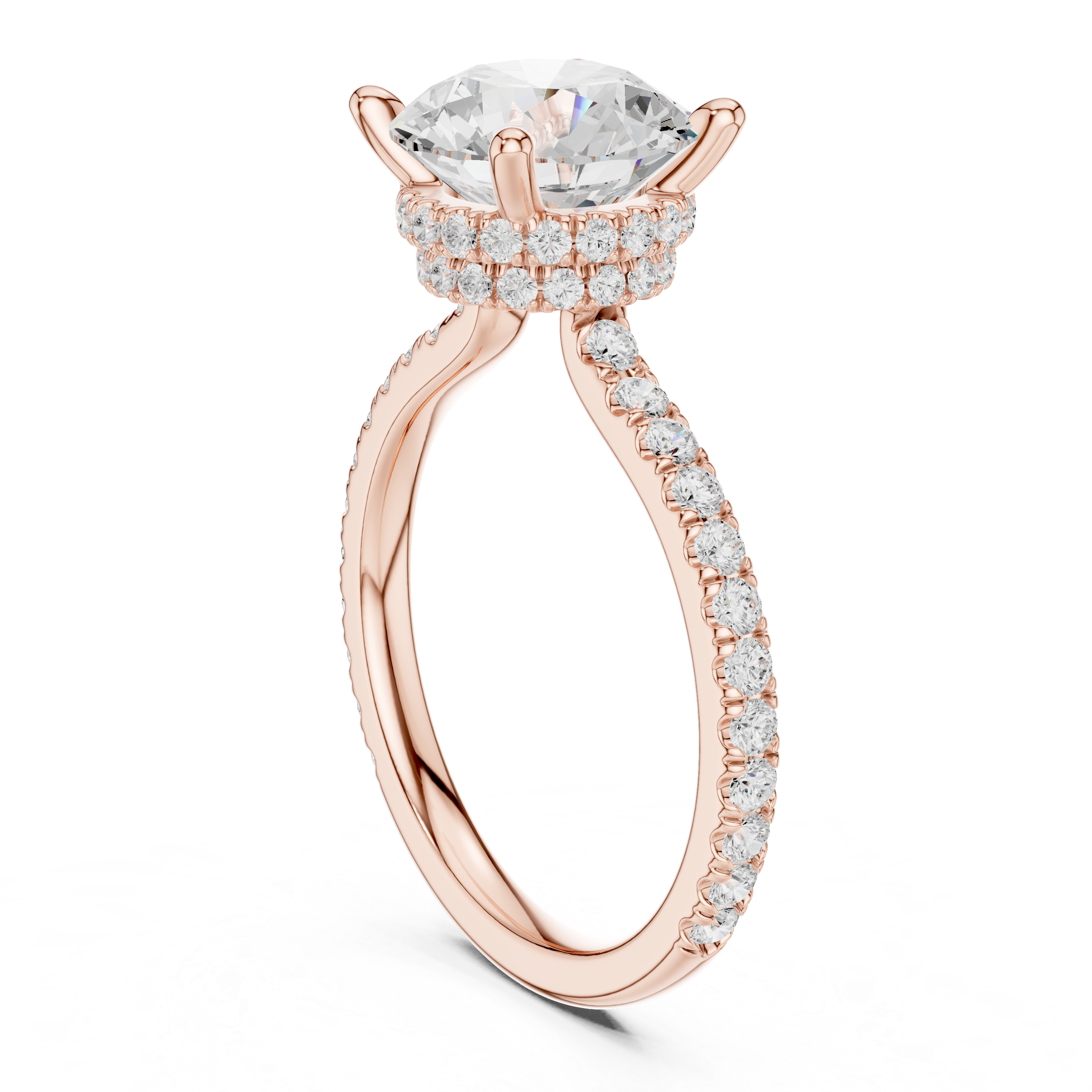 Round Brilliant Diamond Hidden Halo Pavé Engagement Ring