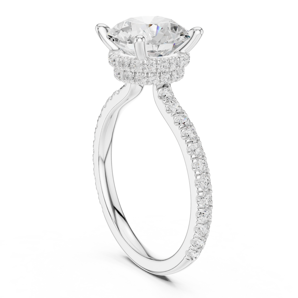 Round Brilliant Diamond Hidden Halo Pavé Engagement Ring