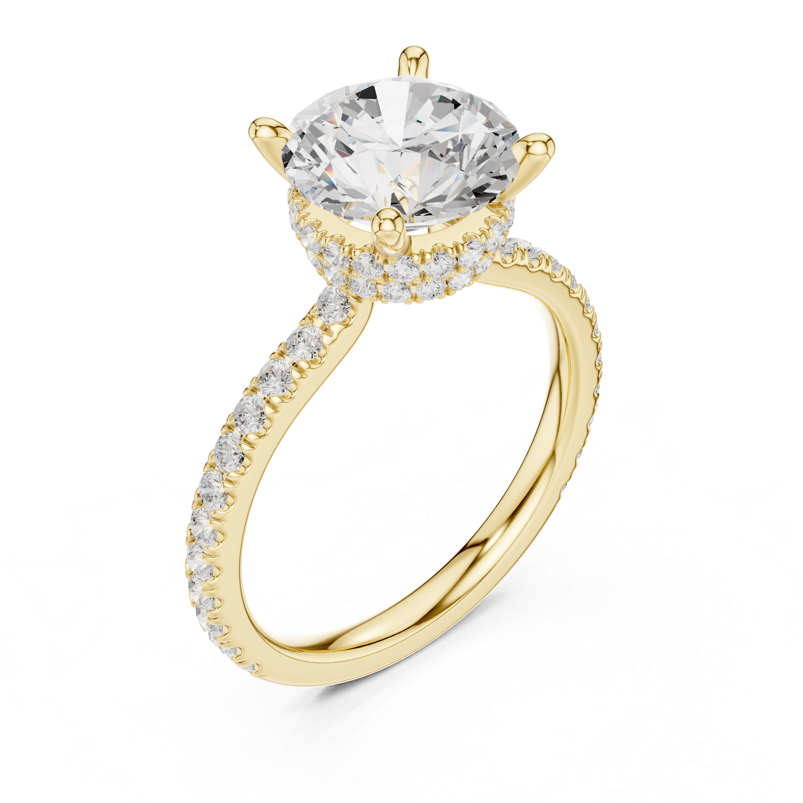 Round Brilliant Diamond Hidden Halo Pavé Engagement Ring