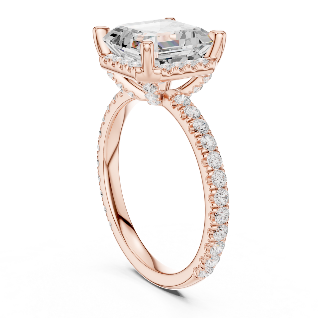 3.50 CT Asscher Cut Hidden Halo Diamond Engagement Ring with Pavé Band