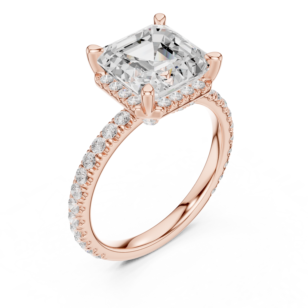 3.50 CT Asscher Cut Hidden Halo Diamond Engagement Ring with Pavé Band
