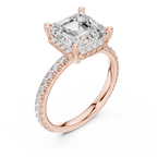 3.50 CT Asscher Cut Hidden Halo Diamond Engagement Ring with Pavé Band