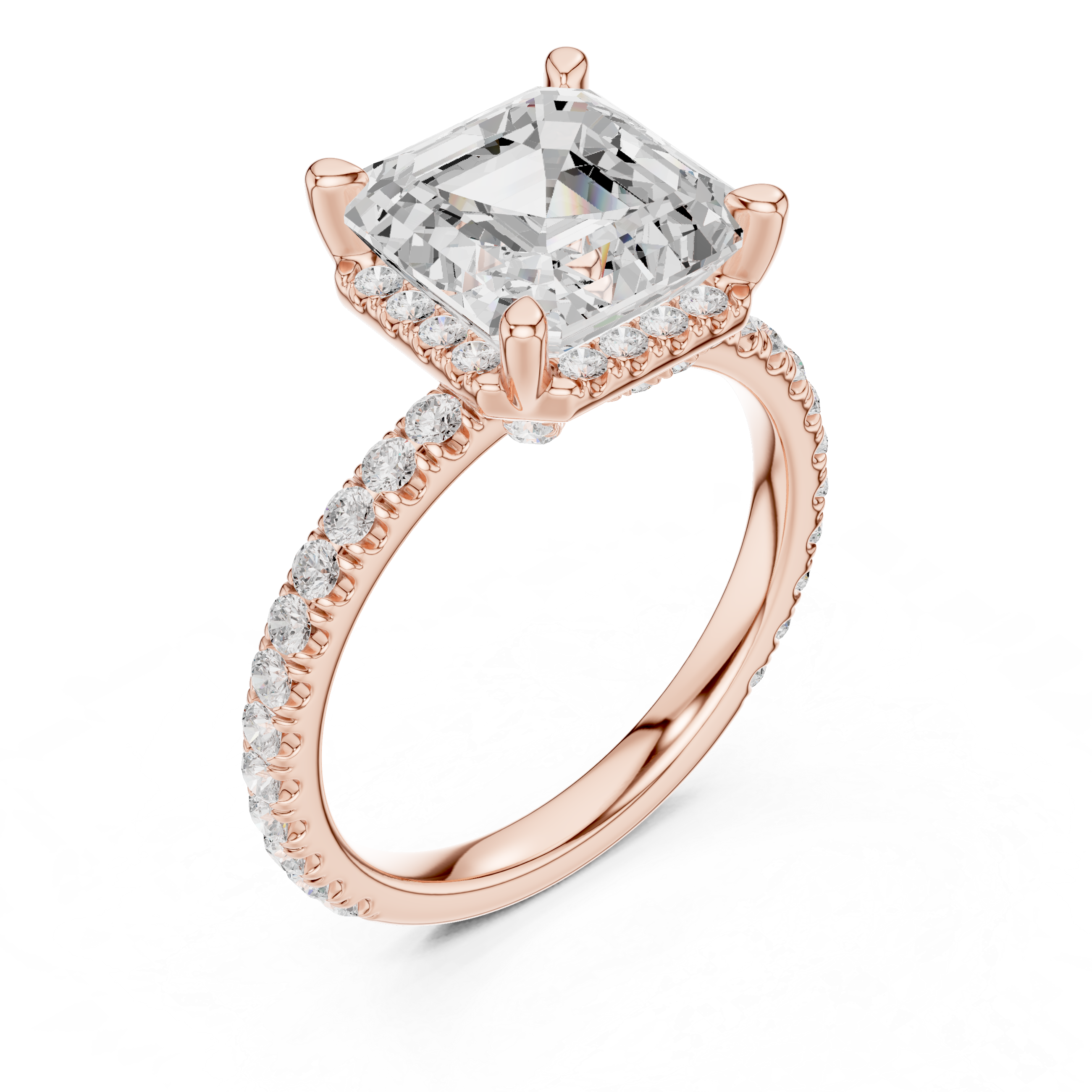 3.50 CT Asscher Cut Hidden Halo Diamond Engagement Ring with Pavé Band