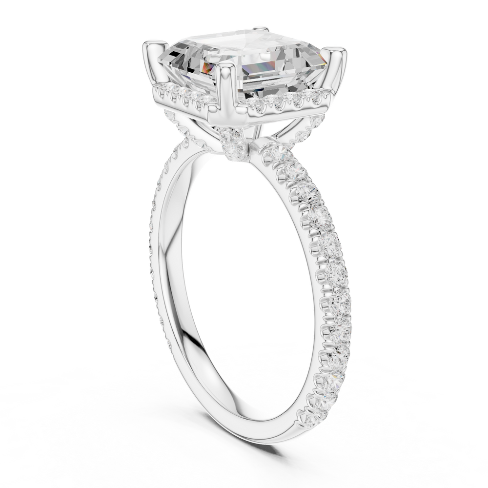 3.50 CT Asscher Cut Hidden Halo Diamond Engagement Ring with Pavé Band