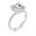 3.50 CT Asscher Cut Hidden Halo Diamond Engagement Ring with Pavé Band