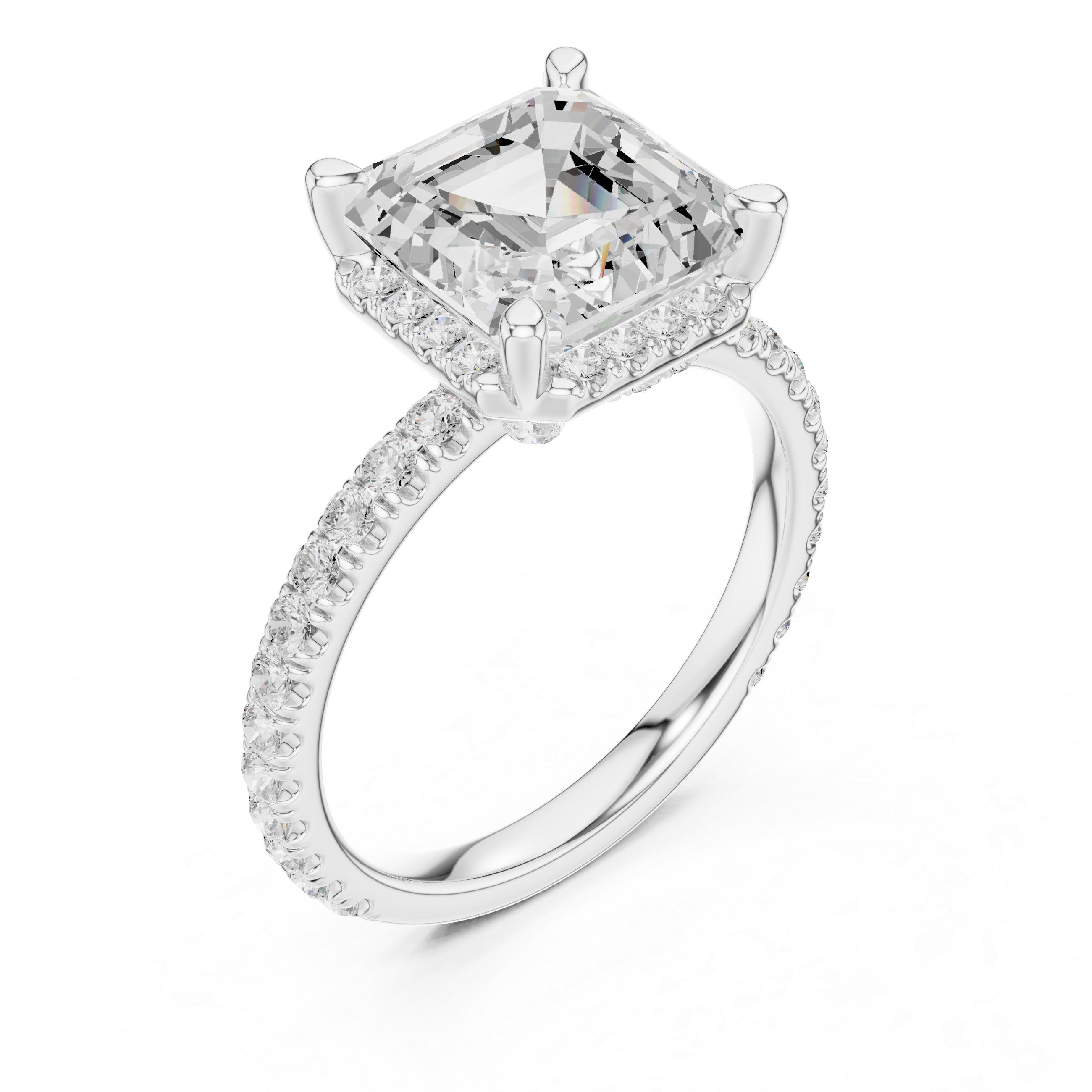 3.50 CT Asscher Cut Hidden Halo Diamond Engagement Ring with Pavé Band