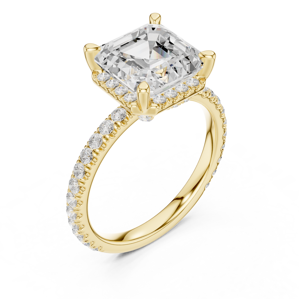 3.50 CT Asscher Cut Hidden Halo Diamond Engagement Ring with Pavé Band